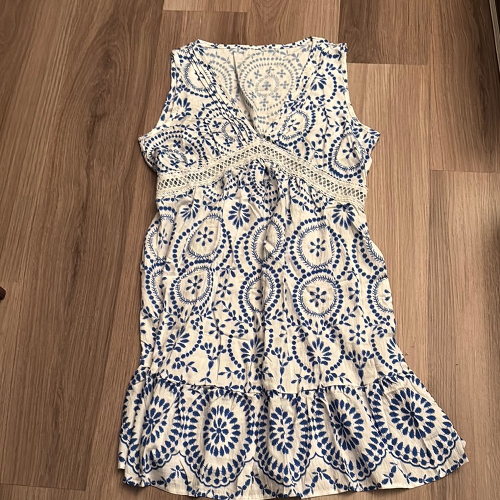 🌹Blue and White Sleeveless Dress